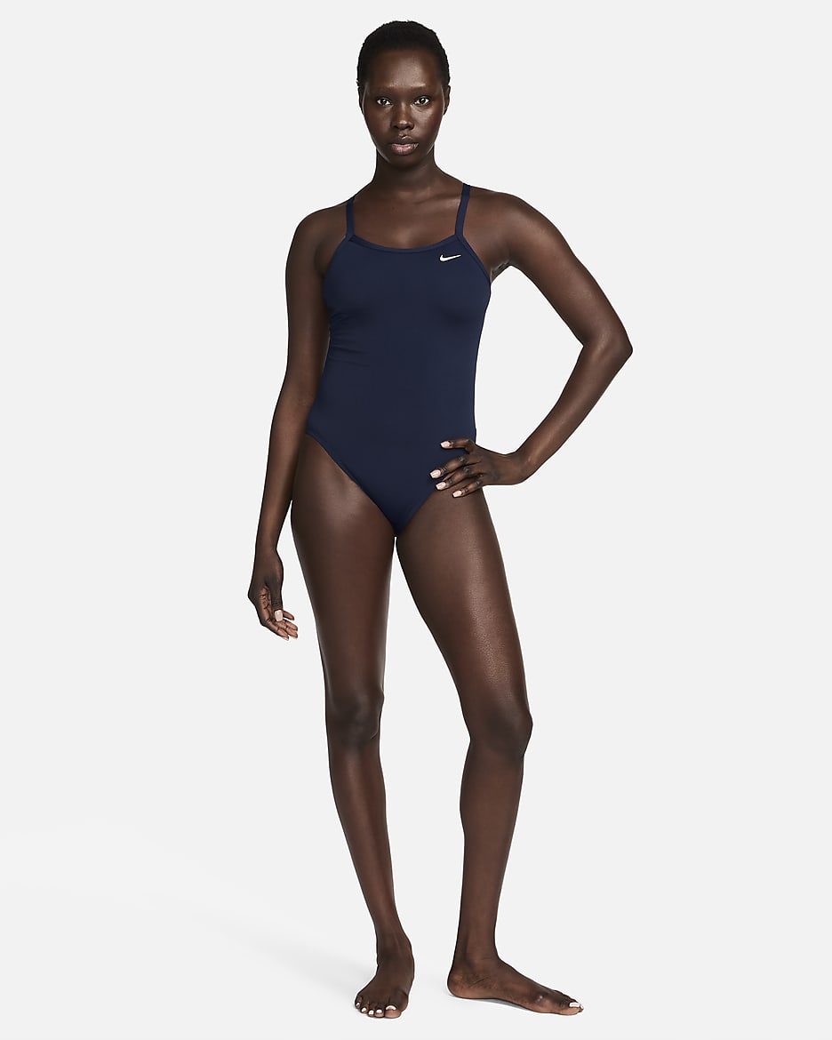 Nike solid swimsuit in navy hotsell